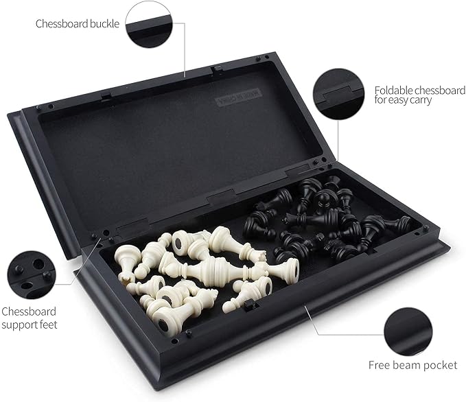 DINOBROS Magnetic Travel Chess Set with Folding Board Portable Chess Board Games Gift for Kids and Adults