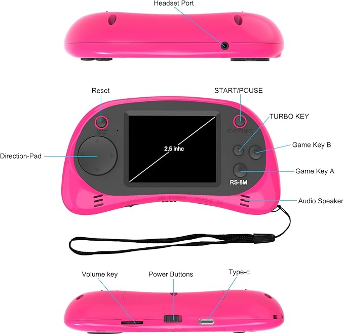 EASEGMER 16 Bit Kids Handheld Games Built-in 220 HD Video Games, 2.5 Inch Portable Game Player with Headphones - Best Travel Electronic Toys for Kids Age 3-10 Years Old Children (Pink)