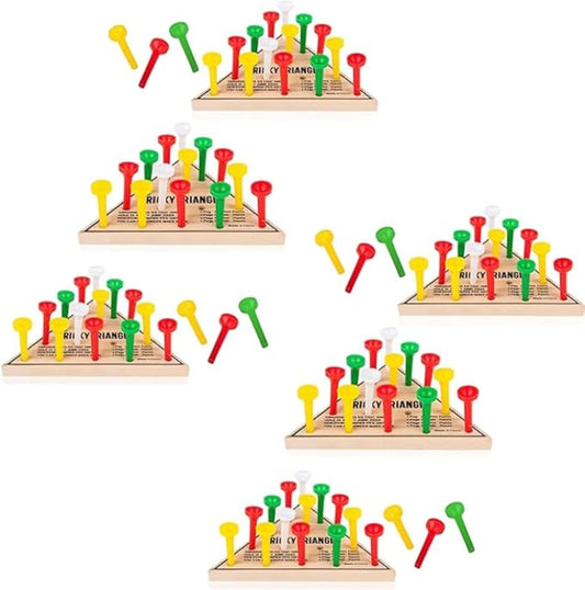 6 Pack - Wooden Triangle Peg Board Game - Retro Mini Travel Game…
