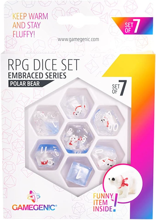Gamegenic Embraced Series RPG Dice Set | Set of 7 Dice in a Variety of Sizes Designed for Roleplaying Games | Premium Quality Resin Dice with Unique Thematic Polar Bear Design | Made by Gamegenic