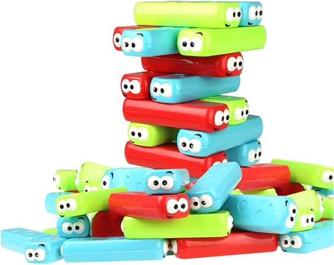 Tumbling Tower Stacking Blocks,Colored Cartoon Plastic Building Blocks Board Toppling Colorful Cube