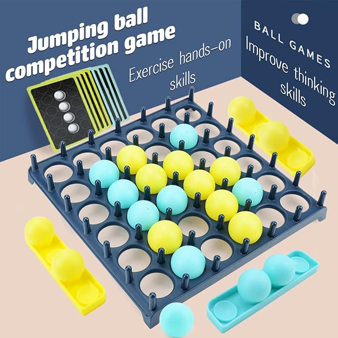 Bounce Ball Family Game - Connect 9 Cards, 16 Balls & 1 Game Grid - Perfect Holiday Toy for Kids