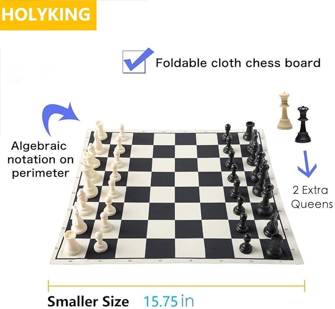 HOLYKING Compact Easy Carry Cloth Chess Set 15.7'' Chess Board, Portable Travel Chess Game Set, Roll Up Combination Beginner Chess Set for Kids and Adults