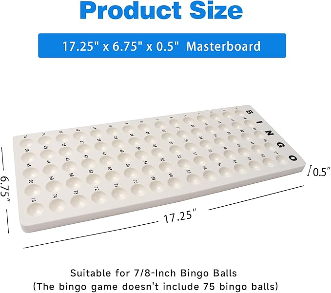 GSE Games & Sports Expert Bingo Master Board for 7/8" Balls, White Calling Board for Bingo Game, Great for Parties, Large Groups, Family Game Nights