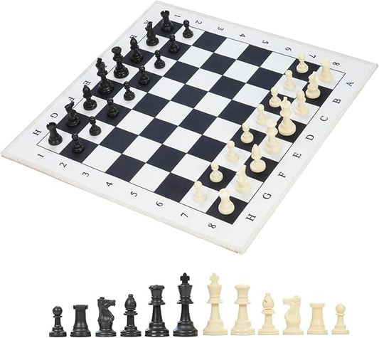 19.7" Foldable Chess Mat Set – Soft Black & White Fabric Chess Board with 3-Inch Staunton Pieces – Portable Travel Chess Game for Kids and Beginners – Includes Storage Bag