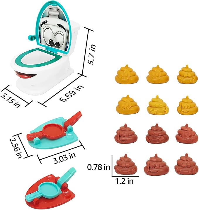 Poop Toys, Famliy Shooting Game, Funny Creativity Family Game, for 4-10 Year Old Kids Boy Girl, Include 1 Toilet Bowl, 2 Dexterity Launchers, 12 Soft Plastic Toy Poops for Children