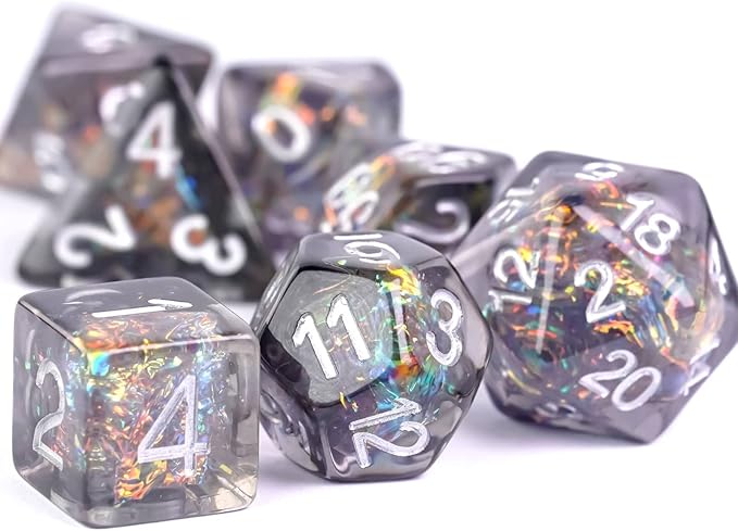 UDIXI Polyhedral Dice Set D&D, 7PCS Grey DND Dice Filled with Laser Paper for Dungeons and Dragons Role Playing Game Pathfinder