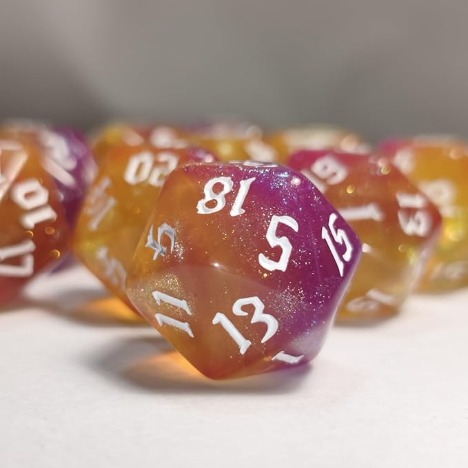 10PCs D20 Polyhedral Dice Set 22mm for DND RPG MTG Dungeons and Dragons Dice (Purple + Gold)