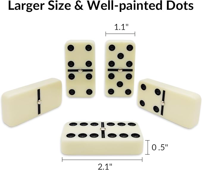 Jumbo Dominos Set for Adults with 4 Wooden Racks/Trays, Double 6 Dominoes Travel Set with Portable Case Double Six Dominoes Set with 4 Tiles Holders, 28 Tiles Dominos Set for Family Board Games