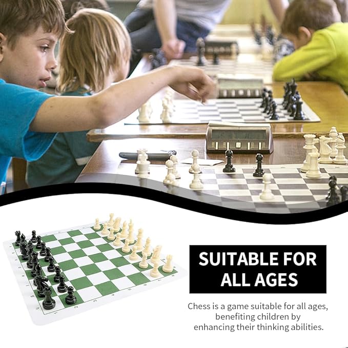 Portable Chess & Checkers Set, 42cm Tournament Chess Mat with Chess & Storage Bag, PU Leather Tournament Roll Up Chess Board Travel Chess Sets(Size:42cm)