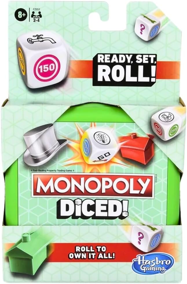 MONOPOLY Diced: Easy to Learn, Quick and Portable Travel Board Game for Kids Ages 8 and Up