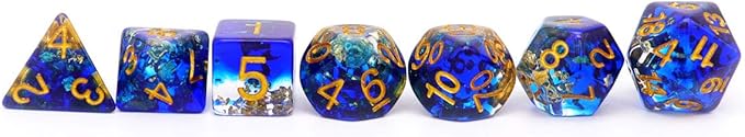 Haxtec DND Dice Set 7PCS Polyhedral Dice for Roleplaying Dice Games as Dungeons and Dragons-Blue Clear Gold Foil