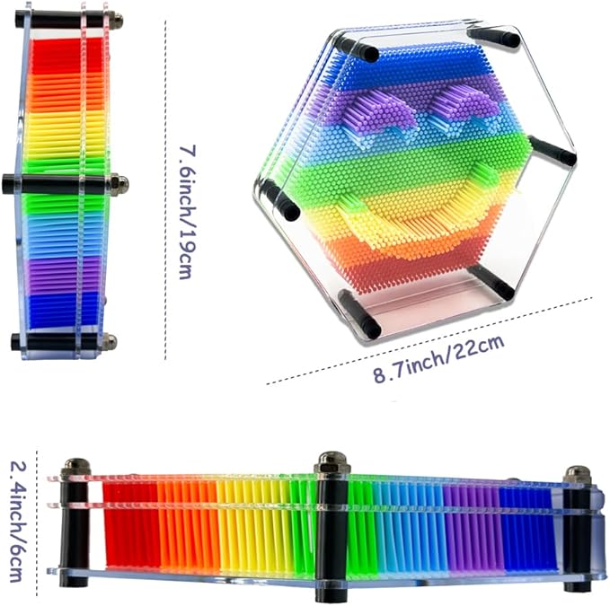 3D Pin Art Intellectual Fun Toy Rainbow Pin Art Palm Board Extra Large(7.5 x8 Inches) Arouse Sense of Imagination Innovative Boundless Creativity (Hexagon - 7.5 x 8 Inches)