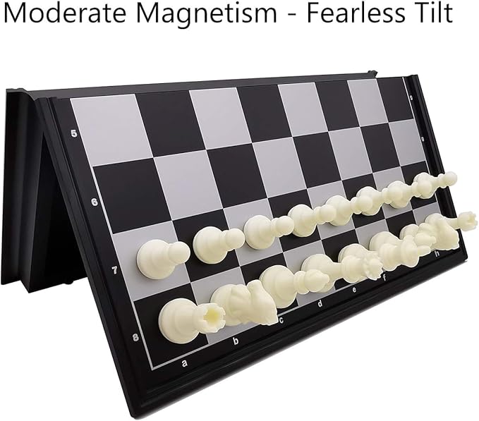 12.5" Magnetic Chess Set with Folding Chess Board Outdoor Travel Portable Chess Set for Adults and Kids, Black & White Color