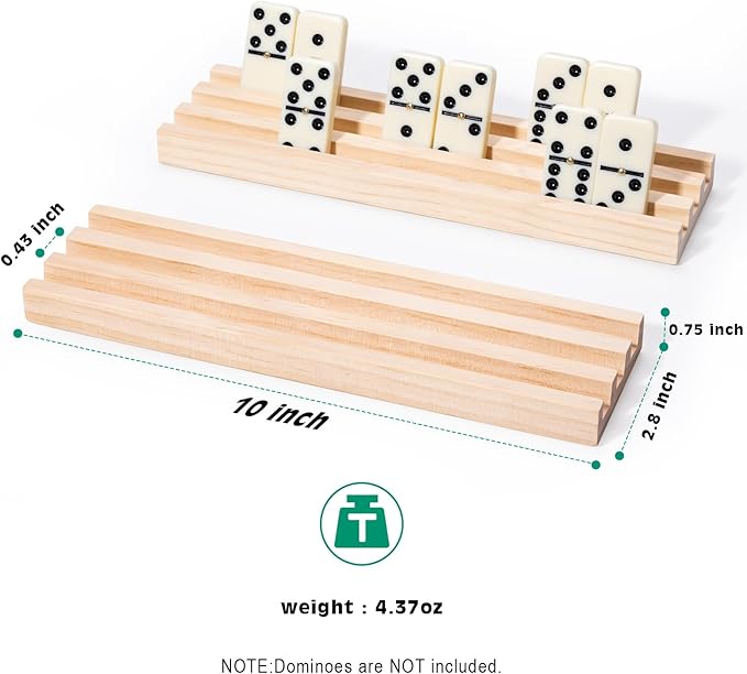 Wooden Domino Holders for Classic Games, Set of 6 Domino Racks for Family Tile Games, Mexican Train Accessories Domino Trays