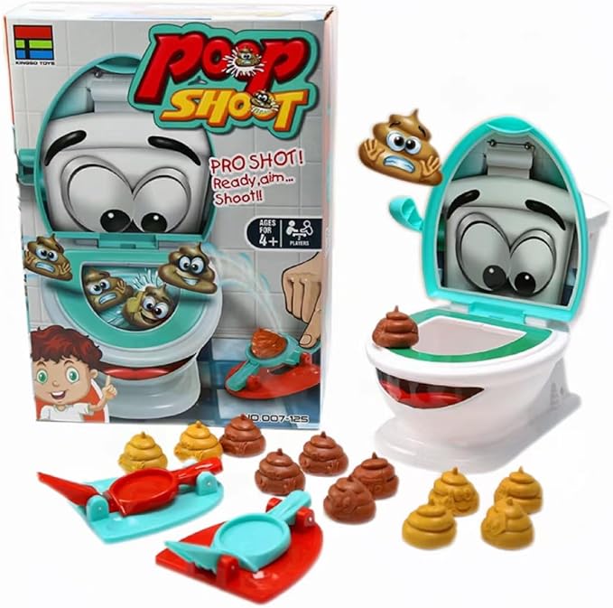Poop Shoot Game - Funny Toys for Kids & Adults, Skill Building Toilet Game, Ages 4+, Includes 12 Soft Poops, 2 Launchers