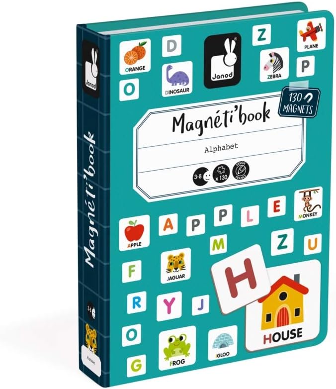 Janod MagnetiBook 143 pc Magnetic Educational Alphabet Game for Learning to Read and Write - Book Shaped Travel/ Storage Case included - S.T.E.M. Toy for Ages 3 one color one size J02712