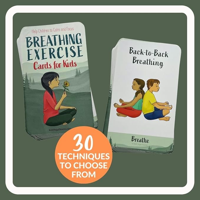 Breathing Exercise Cards for Kids, Deck for Classroom, Calm Down Corner Kit, Sensory Room, Social Emotional Yoga Games for Kids, Mindfulness Tools for Play Therapy, or Relaxation
