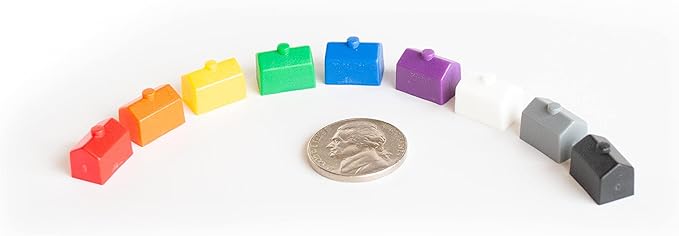 Plastic Houses: Black, Grey, White, Red, Orange, Yellow, Green, Blue, and Purple Color Board Game Replacement House (Colored Miniature Town & City Buildings, Board Game Playing Pieces) | 90 Pieces