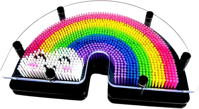 3D Pin Art Sensory Toy Size 8x4 Inches Needles Pin Impression Toy Intellectual Fun Rainbow Toys(Smiling Rainbow)