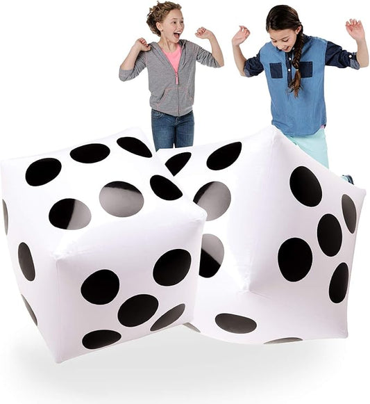 Novelty Place 2 Pcs Jumbo Inflatable Dice, 20" White and Black Giant Dice for Indoor and Outdoor Broad Game, Ludo and Pool Party