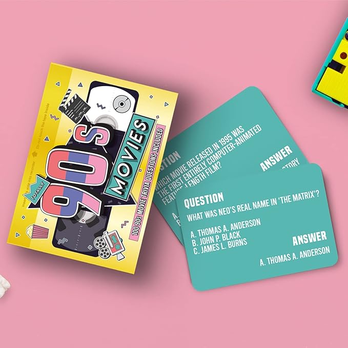 Totally 90s Movie Trivia 100 Cards Questions Game