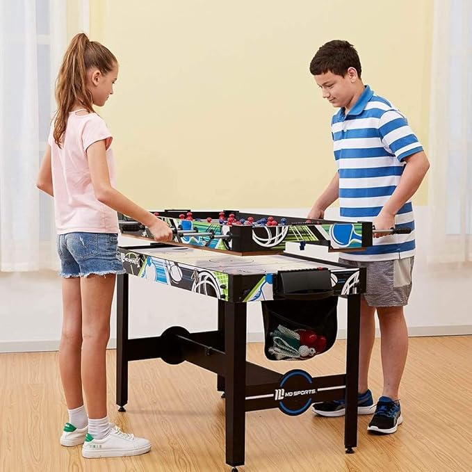 MD Sports 48 Inch 12 in 1 Combo Manual Scoring System Multi Game Room Table with Air Powered Hockey, Basketball, Foosball, Checkers, Chess, & More