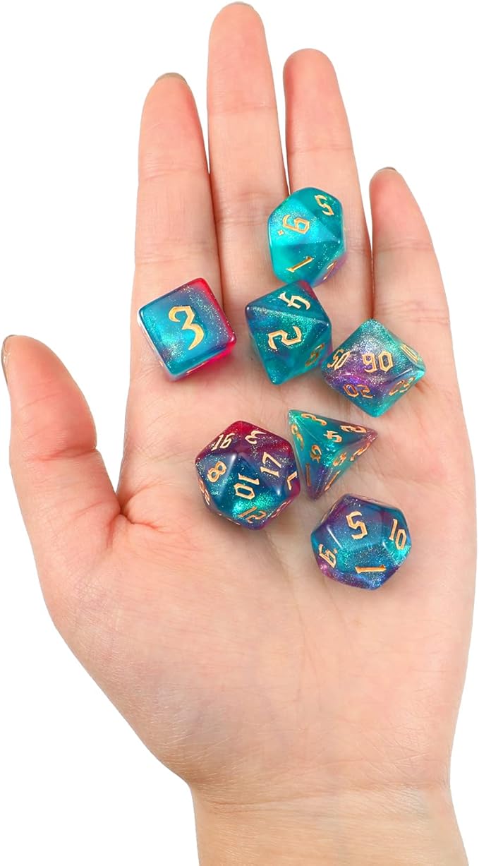 D20 Dice Set Dice Resin Translucent Colors Polyhedral Dice with Dice Box and Organza Bag Giant D4 D6 D8 D10 D12 D20 Dice Set for Role Play Games and Table Games
