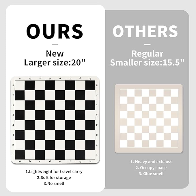Tournament Chess Board, 20 Inch Silicone Mat, Black and White Squares with Mark