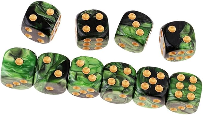 20PCS Polyhedral Dice D6 Dice 16mm Acrylic 6 Sided Dice Game Dice for RPG MTG DND Dice Table Games (Green Black and Black Gold)