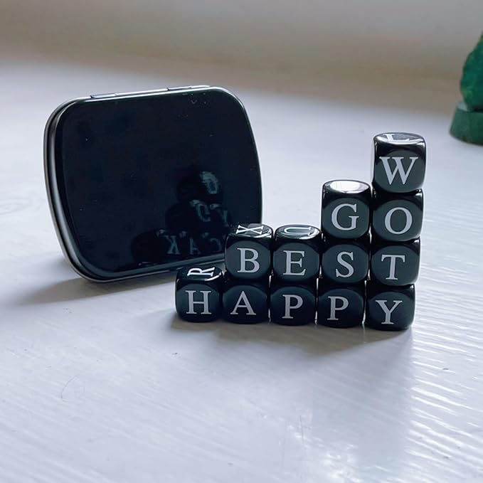 Crossword Solitaire Dice Game, Game Word Dice, Funny Puzzle Game with Letter Dice, Travel Spelling Game with Small Case (Black)