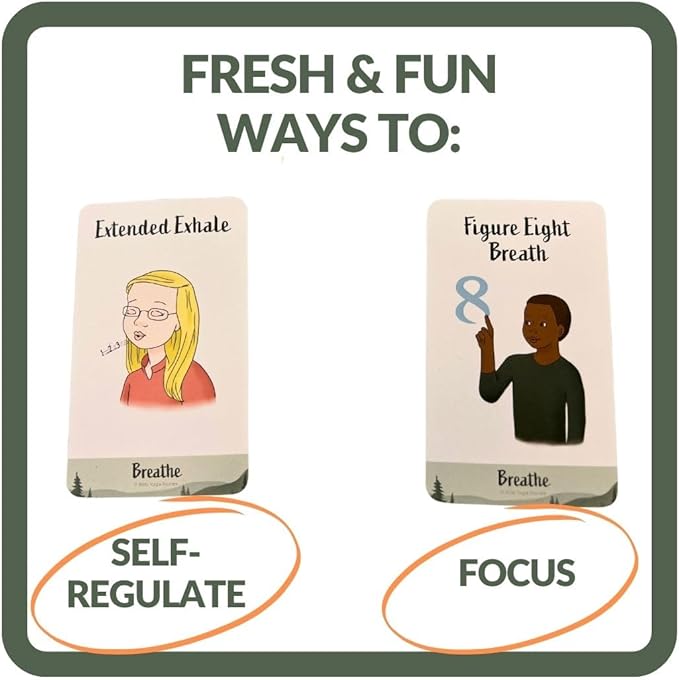 Breathing Exercise Cards for Kids, Deck for Classroom, Calm Down Corner Kit, Sensory Room, Social Emotional Yoga Games for Kids, Mindfulness Tools for Play Therapy, or Relaxation