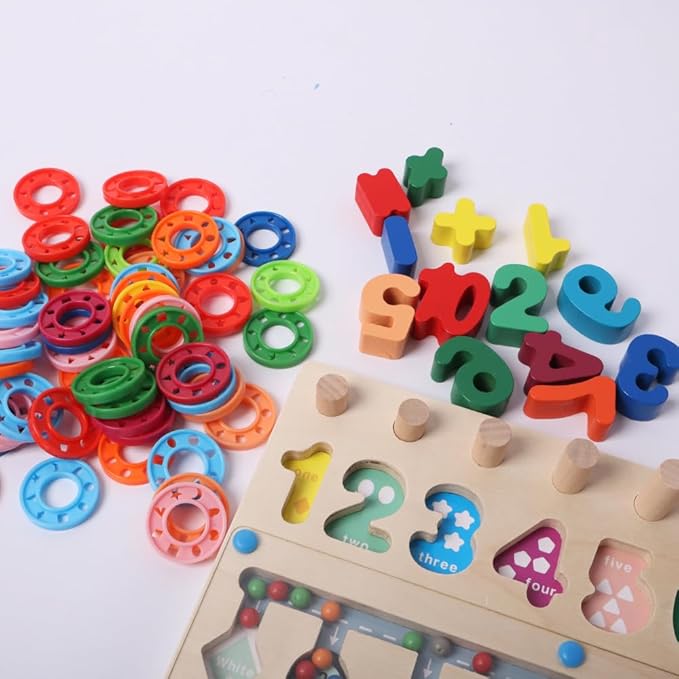 3 in 1 Magnetic Color and Number Maz3-in-1 Montessori Magnetic Maze Toy Wooden Number, Color & Shape Sorting Puzzle Preschool Math Learning & Counting Toy for Toddlers