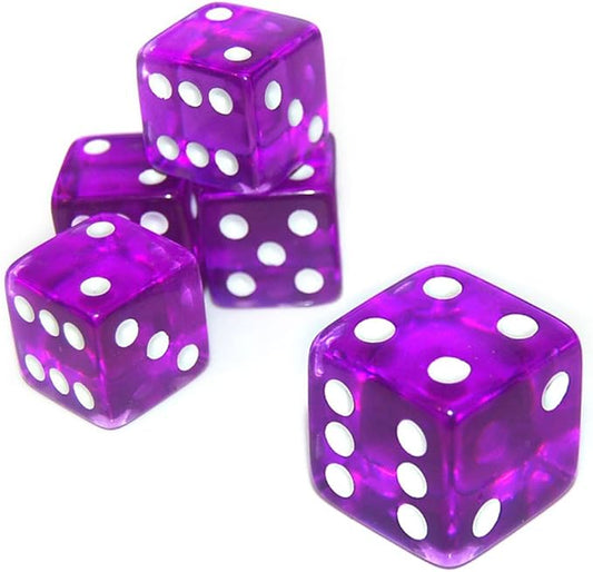 19mm Gaming Dice D6 Six-Sided Transparent Casino Dice (Purple, 10pcs)
