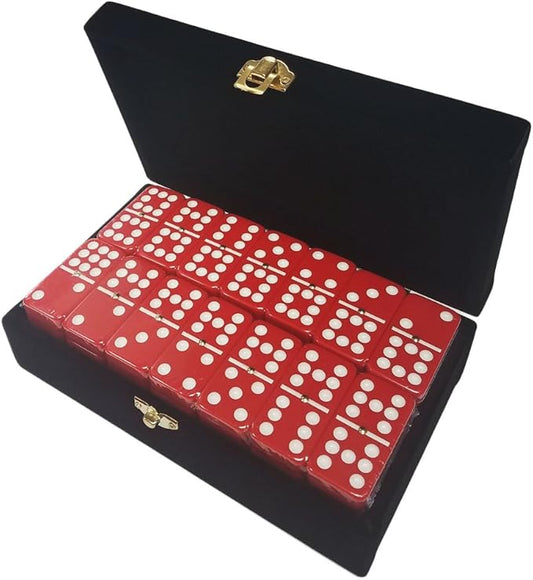 Double 9 Domino Set (55 Tiles) Jumbo Tournament Professional Size with Spinners in Elegant Velvet Storage Box (Red)