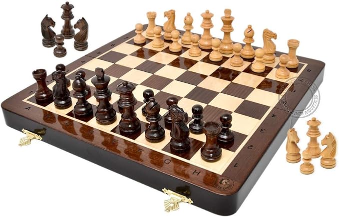 House of Chess - 12 Inches Wooden Magnetic Folding Travel Chess Set/Board - 2 Extra Knights, 2 Extra Pawns, 2 Extra Queens & Algebraic Notation - Handmade - Premium Quality