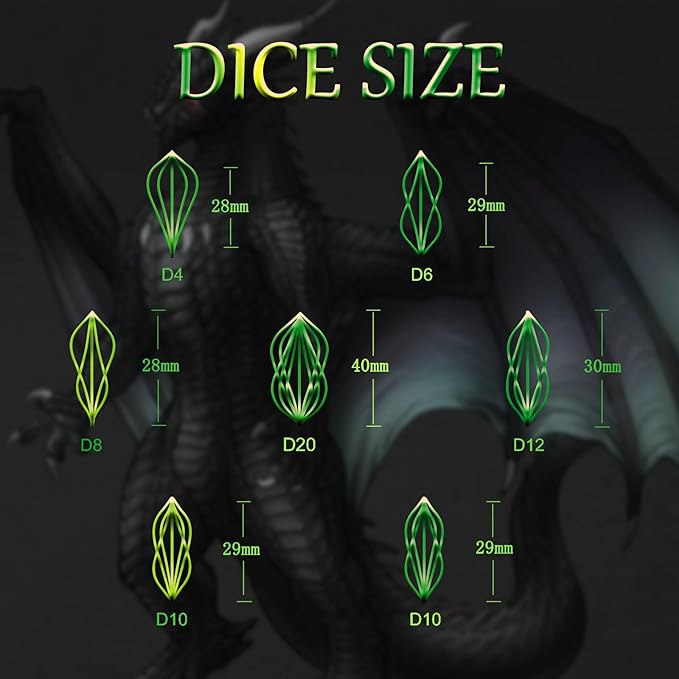 DND Dice Set for Dungeons and Dragons, Metal D&D Dice 7PS/Set, ZHOORQI Polyhedral Dices Set for Role Playing Game Gifts(Arcanum-Green)