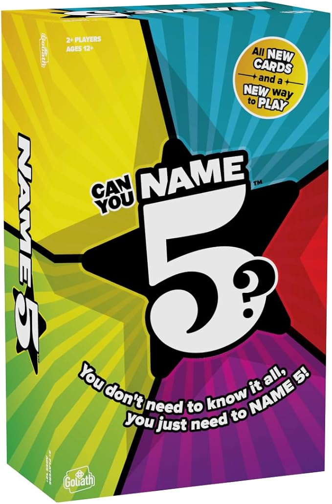 Goliath Name 5 Board Game | Name 5 Things Before Time Runs Out | Party Game, Family Game Night | for 2 or More Players or Teams, Ages 12+