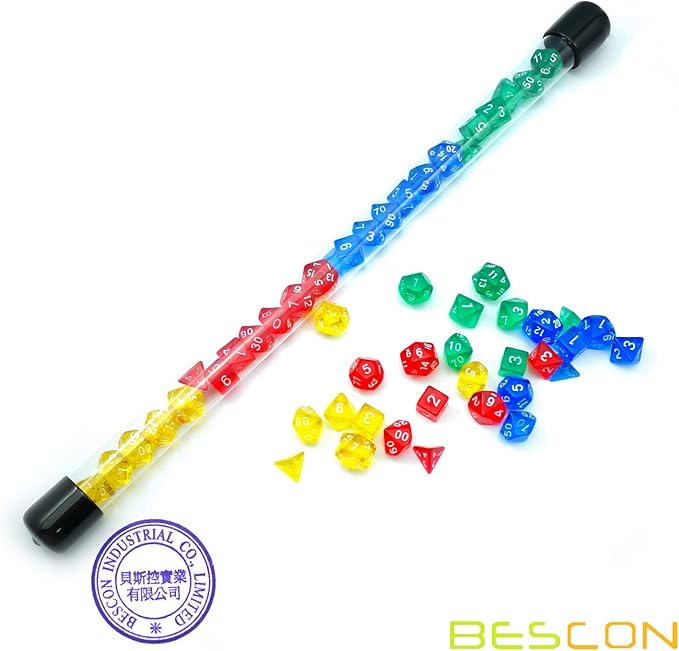 Bescon 28pcs Colorful Translucent Mini Polyhedral Dice Set in Tube, Dungeons and Dragons RPG Dice 4X7pcs,Mini Gem Dice Set