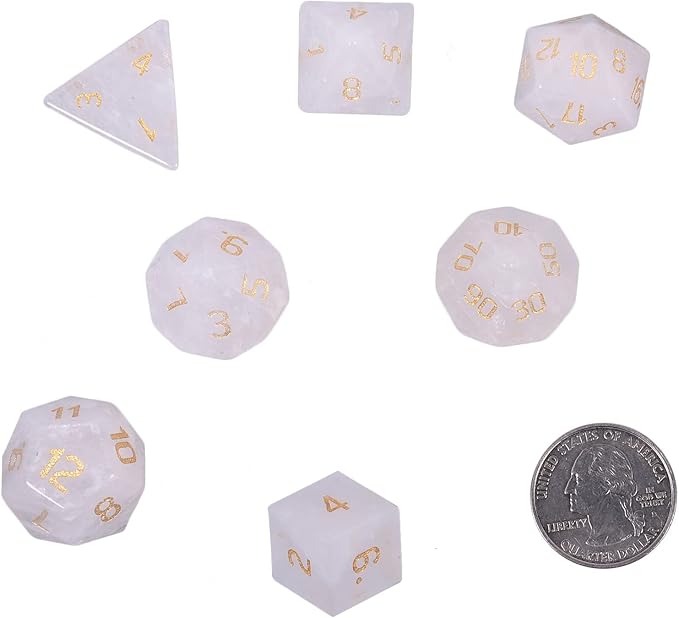 Nupuyai Healing Rock Quartz Crystal D&D Polyhedral Dice Set with Box for Dungeons and Dragons, Set of 7 Table Top Game Dice for RPG MTG Roleplaying Collection