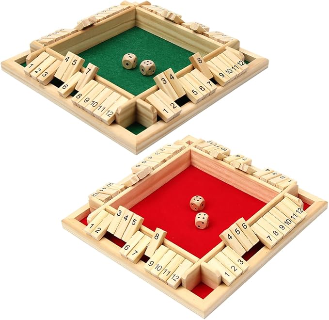 Wooden Shut The Box Game, 12-Number Dice Game for 2-4 Players, for Parties and Friends Gatherings, Classic Tabletop Board Game