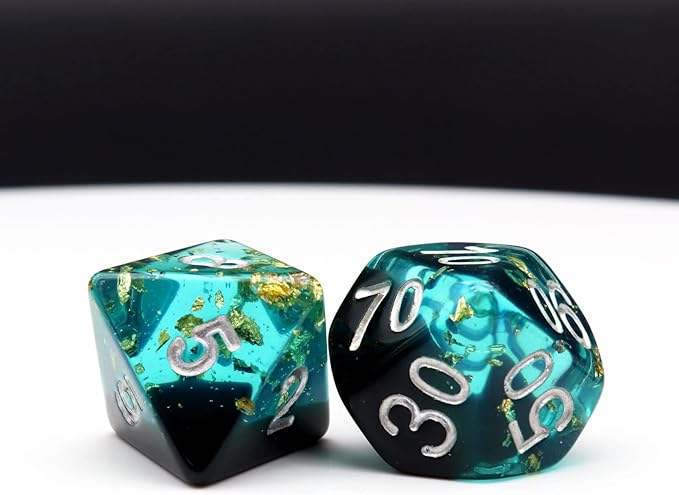 Haxtec DND Dice Set Blue Black Resin Dice Set Gold Foil Flakes D&D Polyhedral Dice for Roleplaying RPG Dungeons and Dragons