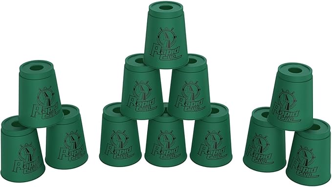 DEWEL Stacking Cup Game, 12pcs Cup Stacking Set, Sport Stacking Cups, Classic Stacking Toy, Family Game, Great Gift Idea for Stack Games Lover, Stacking Cups for Adults, Kids-Blackish Green