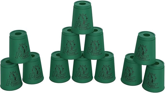 DEWEL Stacking Cup Game, 12pcs Cup Stacking Set, Sport Stacking Cups, Classic Stacking Toy, Family Game, Great Gift Idea for Stack Games Lover, Stacking Cups for Adults, Kids-Blackish Green