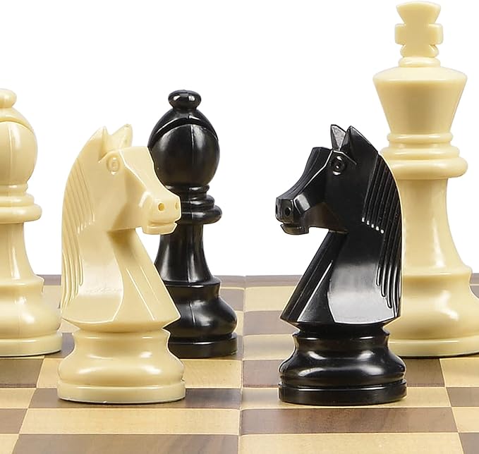 AMEROUS Upgraded Weighted Chess Pieces with 3.0 Inch King/Extra Bonus Folding Portable 15 inch Chess Board / 2 Extra Queens / 2 Storage Bag for Chessmen/Chess Board Game for Beginner