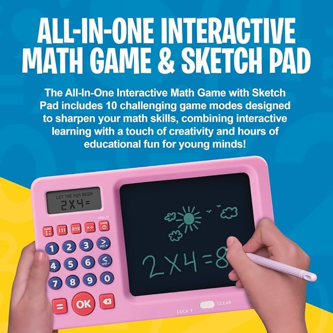 CoolToys Number Genius - Interactive Electronic Math Game with Sketch Pad - Educational Math Learning Games for Kids: Addition, Subtraction, Multiplication, Division, Number Comparison & Logic - Pink