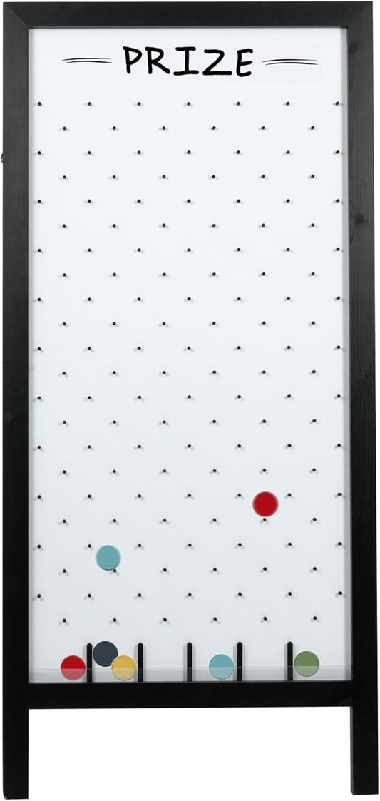 Ilyapa Extra Large Prize Drop Board Game - 28x57 Inch Portable Penny Drop Game for Events, Trade Show & Carnival - Includes 20 Coin Discs, Double Sided Wooden A-Frame Whiteboard Sign, Eraser