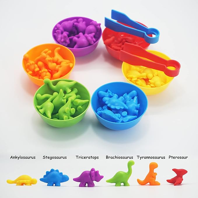 ABCaptain Counting Dinosaurs Toy Matching Sorting Game, Color Classification and Sensory Training Educational Learning Toys Set Gift for Toddlers