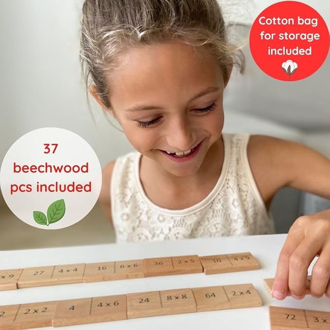 Multiplication Domino Math Game | Wooden Educational Algebra Toy | Learning Times Tables Dominoes for Classroom, Homeschooling 3rd 4th Grade MATHOMINO