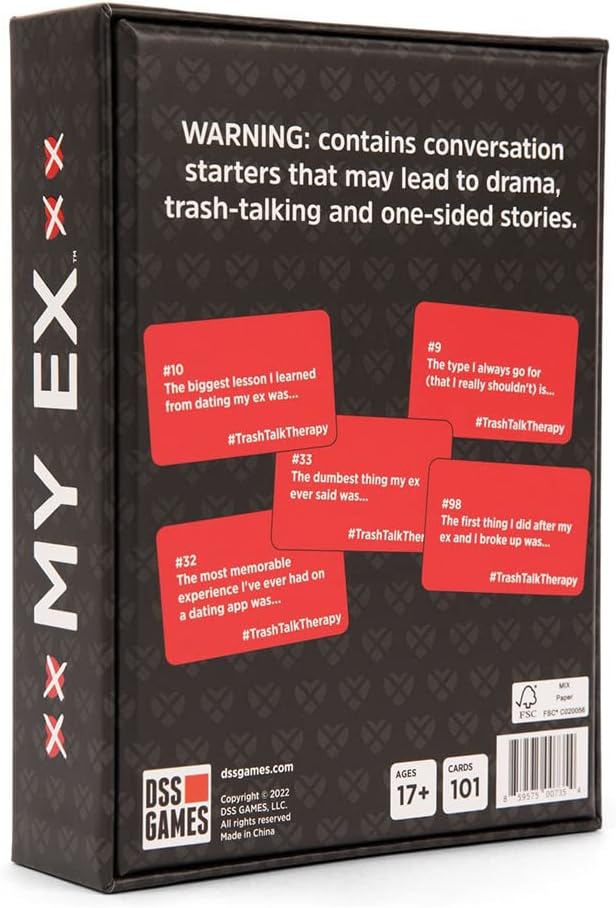 DSS Games My Ex [A Deck of Conversation Starters] - to Trash Talk Your Ex at Girls Night. Share Relatable Stories of Relationships Gone Wrong